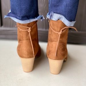 cognac block heel booties